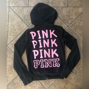 PINK🖤🌸Victorias Secret Y2K Vintage Graphic Zip up pup Hoodie
